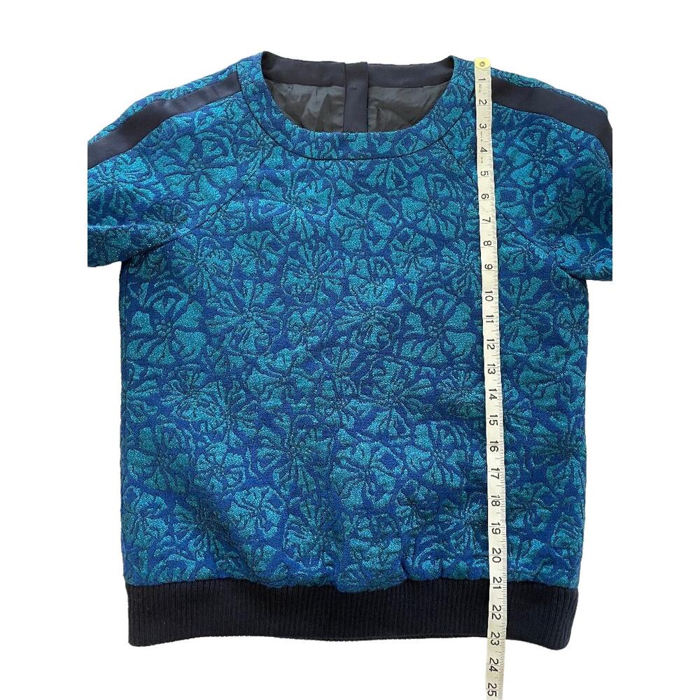 J Crew Floral Jacquard Knit Sweatshirt Blue Metallic Crew Neck Long Sleeve Top S - Picture 5 of 8